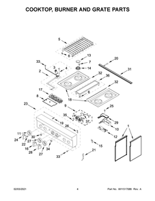 Cooktop, Burner And Grate Parts Diagram and Parts List for JDRP430HM01  Whirlpool Range
