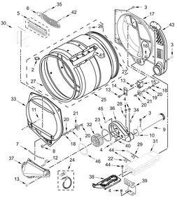 Upper And Lower Bulkhead Parts Diagram and Parts List for MLE27PDFGW0  Whirlpool Dryer
