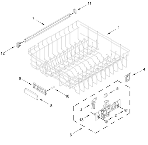 Upper Rack And Track Parts Diagram and Parts List for MDPS7024SW0 MDPS7024SZ0-MDPS7024SB0 Whirlpool Dishwasher