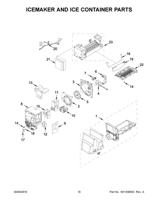Icemaker And Ice Container Parts Diagram and Parts List for IX7DDEXGZ003  Whirlpool Refrigerator