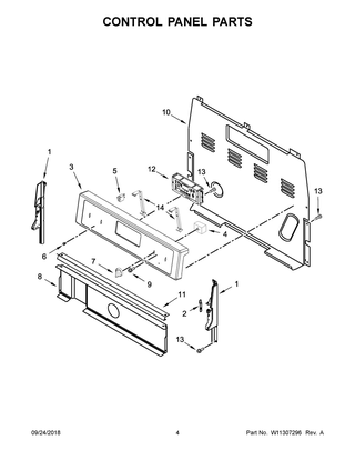 Control Panel Parts Diagram and Parts List for WFE515S0ES2  Whirlpool Range