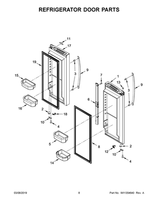 Refrigerator Door Parts Diagram and Parts List for WRF532SNHW01  Whirlpool Refrigerator