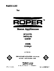 Cover Page Diagram and Parts List for C3458W0  Roper Range