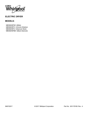 01 - COVER SHEET Diagram and Parts List for WED92HEFBD1  Whirlpool Dryer