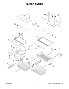 Shelf Parts Diagram and Parts List for KRBR109ESS05  KitchenAid Refrigerator