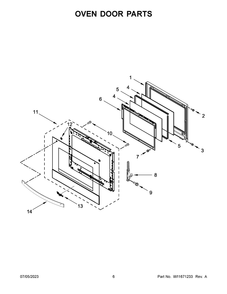 Oven Door Parts Diagram and Parts List for WOES7030PZ00  Whirlpool Wall Oven