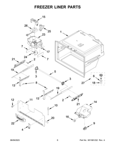 Freezer Liner Parts Diagram and Parts List for WRF555SDHW07  Whirlpool Refrigerator