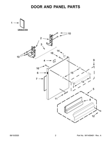 Door And Panel Parts Diagram and Parts List for KDTE204GPS1  Whirlpool Dishwasher