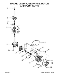 Brake, Clutch, Gearcase, Motor And Pump Parts Diagram and Parts List for WGTLV27FW0  Whirlpool Washer Dryer Combo