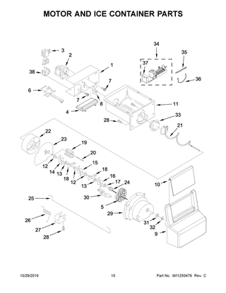Motor And Ice Container Parts Diagram and Parts List for WRS321SDHV01  Whirlpool Refrigerator