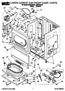 Lower Cabinet And Front Panel Diagram and Parts List for CSP2761AN1  Whirlpool Dryer