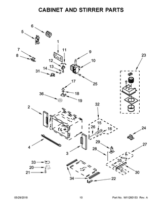Cabinet And Stirrer Parts Diagram and Parts List for WOC54EC0AB05  Whirlpool Microwave Oven Combo