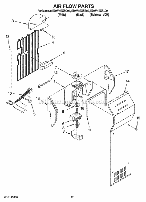 AIR FLOW PARTS Diagram and Parts List for ED5VHEXSL00  Whirlpool Refrigerator