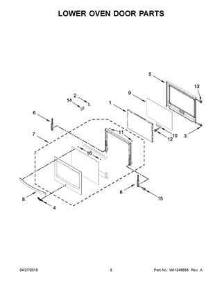 Lower Oven Door Parts Diagram and Parts List for WOD51EC0HW01  Whirlpool Wall Oven