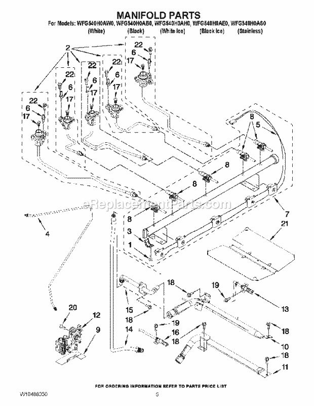Manifold Parts Diagram and Parts List for WFG540H0AB0  Whirlpool Range
