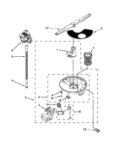 Pump, Washarm And Motor Parts Diagram and Parts List for WDF530PAYB6  Whirlpool Dishwasher