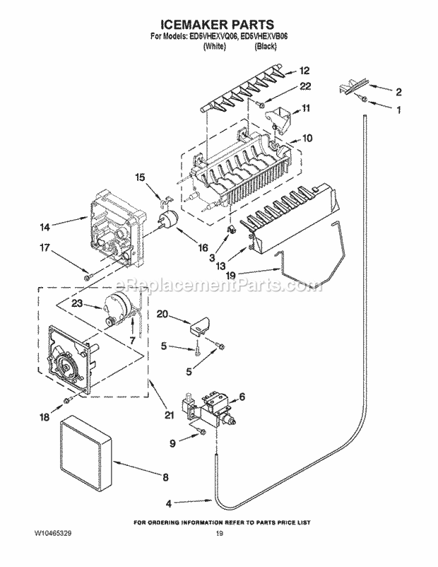 Icemaker Parts Diagram and Parts List for ED5VHEXVB06  Whirlpool Refrigerator