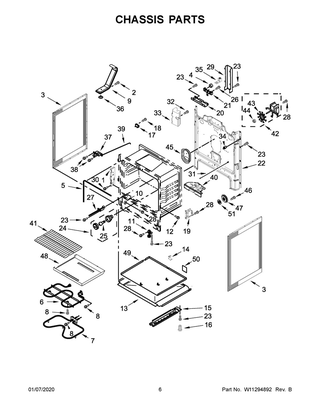 Chassis Parts Diagram and Parts List for WFE550S0HV1  Whirlpool Range