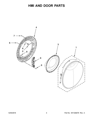 Hmi And Door Parts Diagram and Parts List for WFC9820HW0  Whirlpool Washer