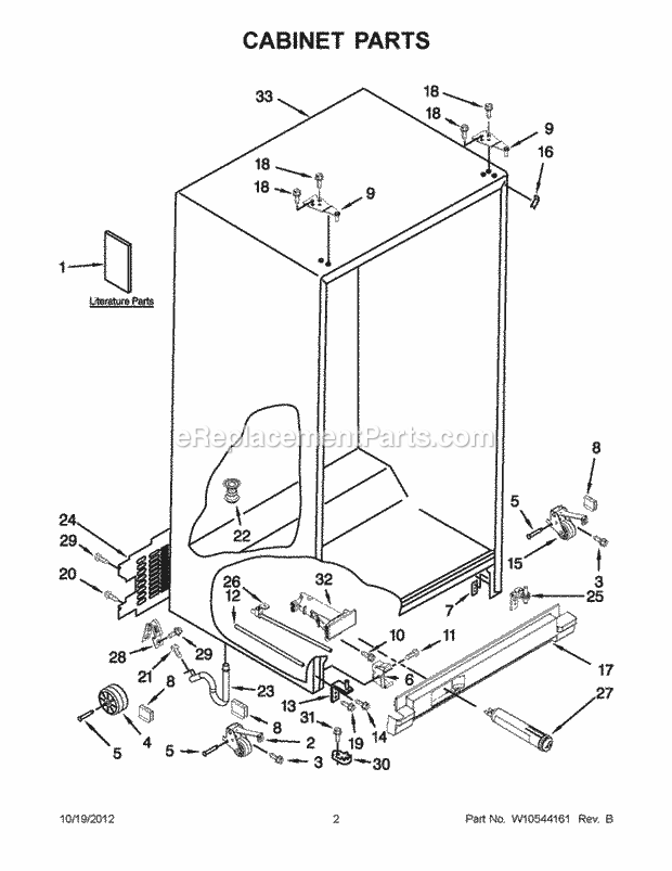 Cabinet Parts Diagram and Parts List for WRS325FDAW01  Whirlpool Refrigerator