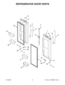 Refrigerator Door Parts Diagram and Parts List for WRF532SMHZ04  Whirlpool Refrigerator