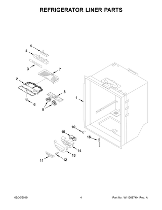Refrigerator Liner Parts Diagram and Parts List for KRBL102ESS01  Whirlpool Refrigerator