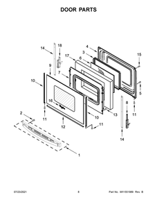 Door Parts Diagram and Parts List for YWFE550S0HW2  Whirlpool Range