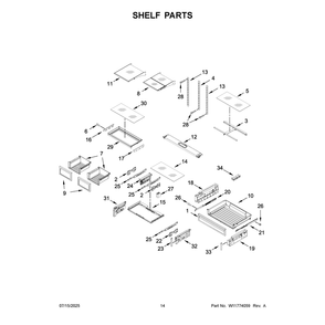 Shelf Parts Diagram and Parts List for KRFF577KPS06  KitchenAid Refrigerator