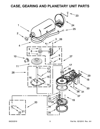 Case, Gearing And Planetary Unit Parts Diagram and Parts List for KSM150PSBS0  Whirlpool Mixer