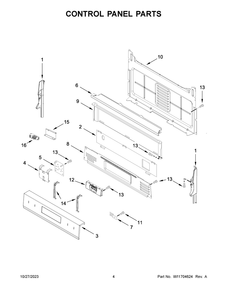 Control Panel Parts Diagram and Parts List for WFG515S0MS1  Whirlpool Range