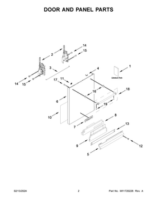 Door And Panel Parts Diagram and Parts List for KDTM804KBS3  KitchenAid Dishwasher
