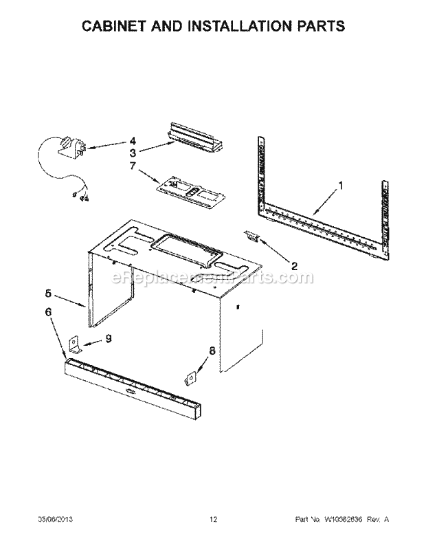 Cabinet And Installation Parts Diagram and Parts List for WMH32517AB2  Whirlpool Microwave