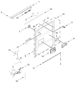 Control Panel And Inner Door Parts Diagram and Parts List for WDTA50SAKZ4  Whirlpool Dishwasher