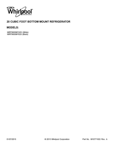 Cover Sheet Diagram and Parts List for WRF560SMYE03  Whirlpool Refrigerator