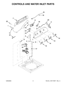 Controls And Water Inlet Parts Diagram and Parts List for 1CWTW4815EW3  Whirlpool Washer