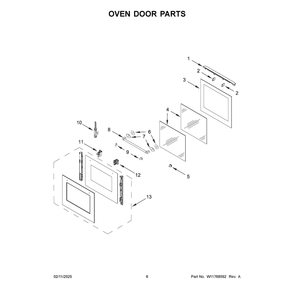 Oven Door Parts Diagram and Parts List for KODC504PPS02  KitchenAid Wall Oven