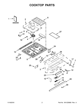 Cooktop Parts Diagram and Parts List for KSGB900ESS3  Whirlpool Range