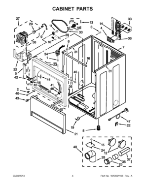 02 - CABINET PARTS Diagram and Parts List for YMEDX700XW1  Whirlpool Dryer