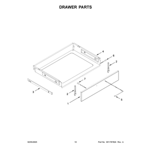 Drawer Parts Diagram and Parts List for WEGA25H0HZ7  Whirlpool Range