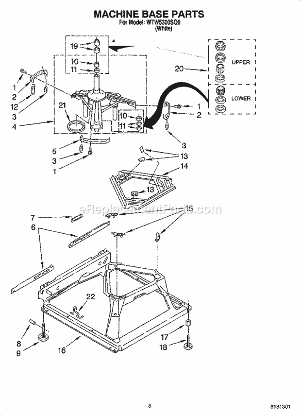 MACHINE BASE PARTS Diagram and Parts List for WTW5300SQ0  Whirlpool Washer