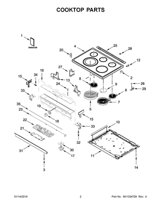Cooktop Parts Diagram and Parts List for YWEE750H0HV1  Whirlpool Range