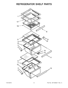 Refrigerator Shelf Parts Diagram and Parts List for WRS325FNAB00  Whirlpool Refrigerator