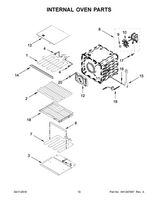 Internal Oven Parts Diagram and Parts List for KODE507EBL04  Whirlpool Wall Oven