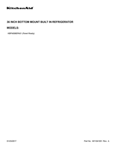 Cover Sheet Diagram and Parts List for KBFN506EPA01  KitchenAid Refrigerator