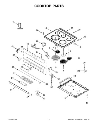 Cooktop Parts Diagram and Parts List for YWEEA25H0HN1  Whirlpool Range
