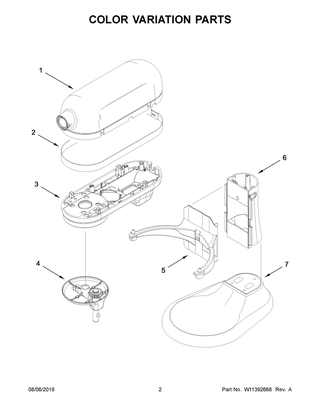 Color Variation Parts Diagram and Parts List for 5KSM7580XEBK0  Whirlpool Mixer