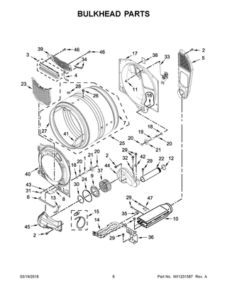 Bulkhead Parts Diagram and Parts List for WED8540FW2  Whirlpool Dryer