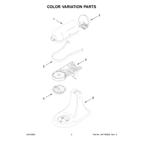 Color Variation Parts Diagram and Parts List for 5KSM195PSBBT5  KitchenAid Mixer