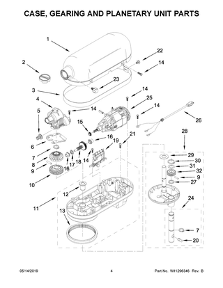 Case, Gearing And Planetary Unit Parts Diagram and Parts List for KL26M2XER5  Whirlpool Mixer