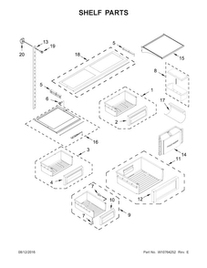 Shelf Parts Diagram and Parts List for KBFN402ESS00  KitchenAid Refrigerator